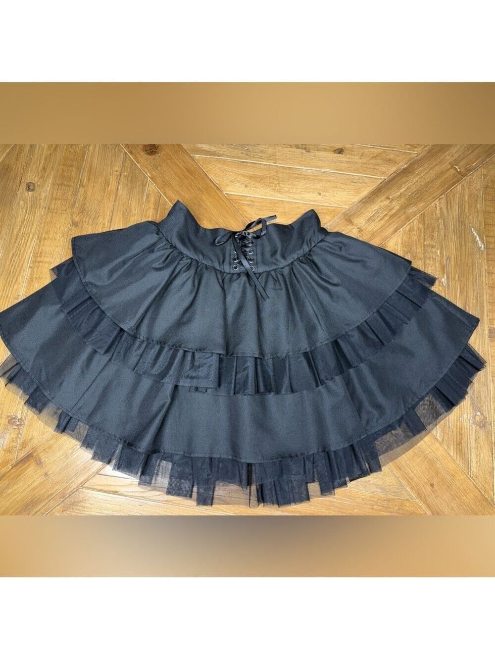 Hot Topic Black Tiered Tutu‎ Skirt - so cute with lace up accent - size small